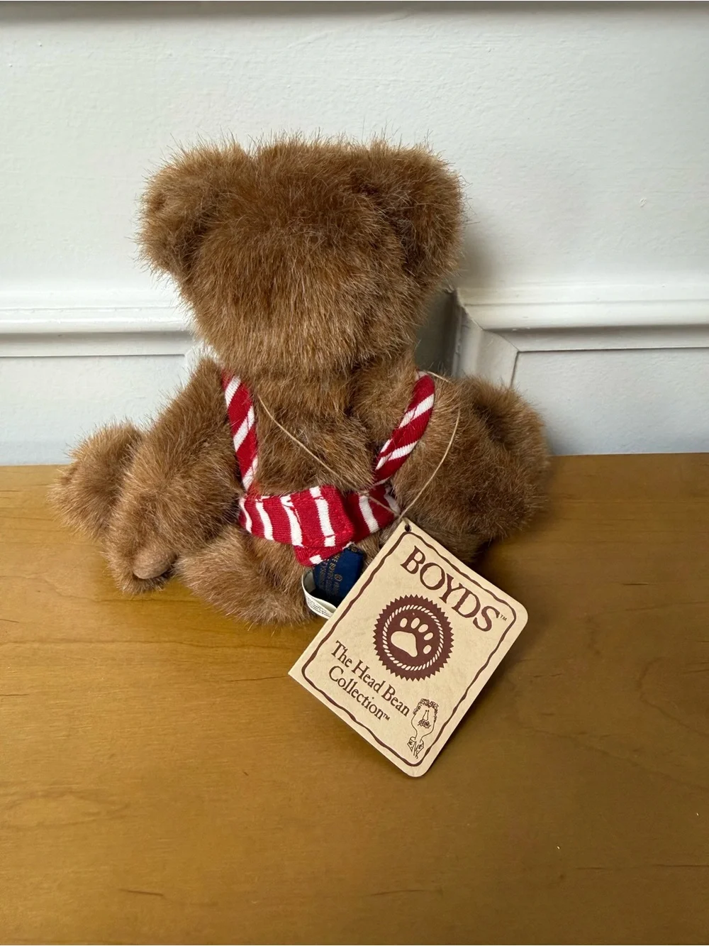 Boyds Bears Brown Plush Bear with Green Apron and Red Trim